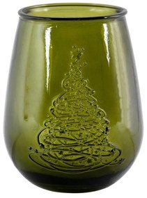 Vaso in vetro verde con motivo natalizio, altezza 13 cm Arbol de Navidad - Ego Dekor