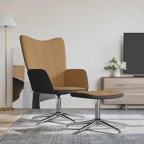 Sedia Relax Con Sgabello Marrone İn Velluto E Pvc /