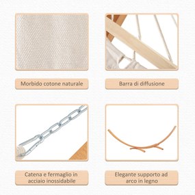 Amaca da Giardino 392x120x102 cm con Supporto in Legno di Pino e Cotone Bianca...