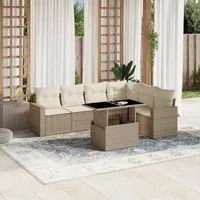 Set Divani da Giardino 7 pz con Cuscini Beige in Polyrattan 3267298