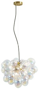 Lampada a sospensione Art Déco oro con vetro arcobaleno 50cm 8 luci - Uvas