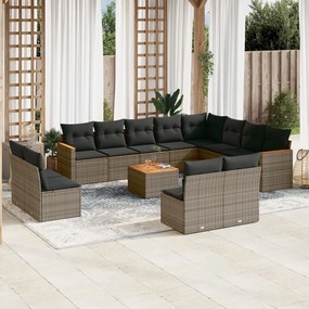 Set divani da giardino 13 pz con cuscini grigio in polyrattan