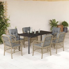 Set pranzo da giardino 7 pz con cuscini beige misto polyrattan