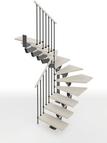 Scala a rampa 2/4 di giro Vida IRIS, larghezza 60 cm, struttura in acciaio grigio antracite, gradini in legno faggio, colore bianco