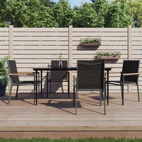 Set da pranzo da giardino 5 pz nero in textilene e acciaio