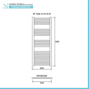 Termoarredo bagno bianco L 60x112 interasse 55 cm Opera
