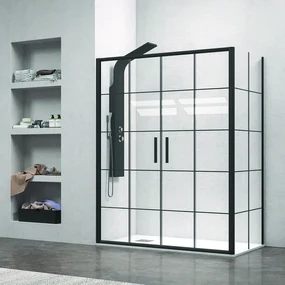 Kamalu - Box doccia angolare 170x80 doppio scorrevole telaio nero NICO-D6000S
