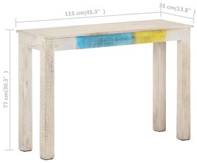 Tavolo Consolle Bianco 115x35x77 cm in Legno di Mango Grezzo
