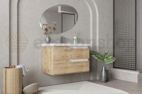 Mobile bagno quercia naturale bianco lucido 100x46 Gaia a due cassetti con lavabo ad incasso e maniglie sagomate