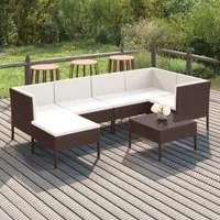 Set Divani da Giardino 7 pz con Cuscini in Polyrattan Marrone