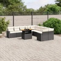 Set Divani da Giardino 11 pz con Cuscini in Polyrattan Nero 3271504