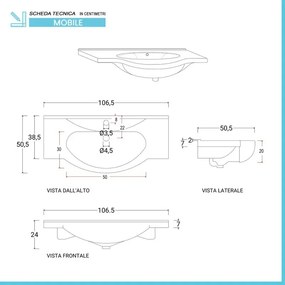 Mobile bagno a terra 105 cm noce con specchio lampada e pensile Romantica