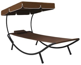 Lettino Da Esterno Con Baldacchino E Cuscino Marrone /