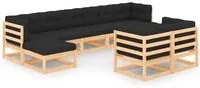 Set Salotto Giardino 9 pz Cuscini Antracite Legno Massello Pino 3083891