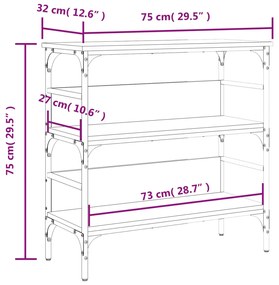 Tavolino Consolle Grigio Sonoma 75x32x75cm in Legno Multistrato