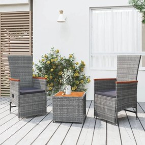 Set Mobili Giardino 3pz Grigio Polyrattan Legno Massello Acacia /