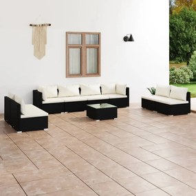 Set Salotto da Giardino 9 pz con Cuscini in Polyrattan Nero