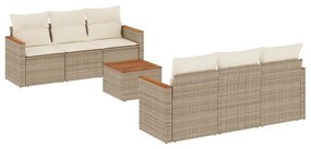 Set Divani da Giardino 7 pz con Cuscini Beige in Polyrattan