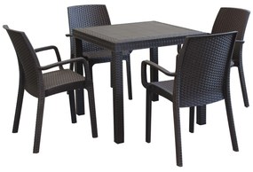 CALIGOLA - set tavolo in alluminio e teak cm 80 x 80 x 74 h con 4 poltrone Alma