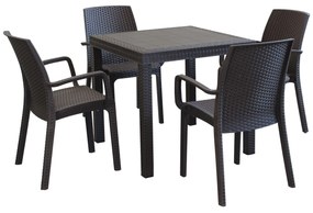 CALIGOLA - set tavolo in resina effetto rattan cm 80 x 80 x 74 h con 4 poltrone Alma