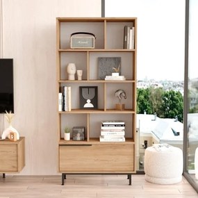 Libreria Moderna Con Vani A Giorno Ed Anta Frontale 84x30x175 Ocean Legno