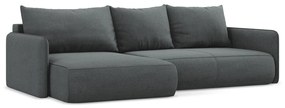 Divano angolare grigio allungabile/con contenitore (con penisola a sinistra) Nanea – Makamii