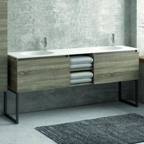 Kamalu - composizione bagno 175cm, composta da mobile con lavabo doppio, due specchi led e colonna sp-175c