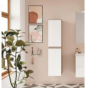 Colonna per mobile bagno Eva 2 ante P 33.5 x L 31.5 x H 138 cm bianco e rovere fumo