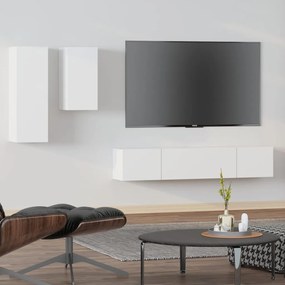 Set Di Mobili Porta Tv 4 Pz Bianco İn Legno Multistrato /