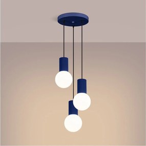Lampadario blu scuro con paralume in vetro ø 25 cm Orbital – Sollux