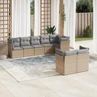 Set Divano da Giardino 8 pz con Cuscini Beige in Polyrattan 3217909