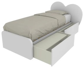 CUPIDOC - Letto cameretta a cuore singolo 80x190 con cassettoni estraibili e testata personalizzabile.Rete inclusa