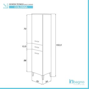 Colonna bagno dappoggio H 153,5 cm bianco con 2 ante e cassetto Desya