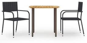 Set Mobili Da Pranzo Per Giardino 3 Pz Polyrattan Nero /