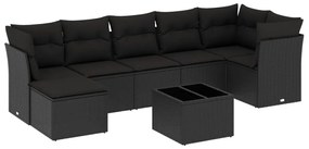 Set divani da giardino con cuscini 8 pz nero in polyrattan