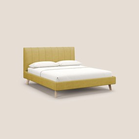 Selene letto imbottito con piedini naturali sfoderabile in tessuto impermeabile T02 giallo