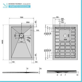 Piatto doccia 70x140 cm bianco effetto pietra in resina riducibile Karen