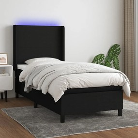 Letto A Molle Con Materasso E Led Nero 80x200 Cm İn Tessuto /
