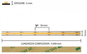 Striscia LED Professional COB - IP67 - 15W/m - 5m - 110lm/W - CRI92 - 24V Colore  Bianco Naturale 4.000K