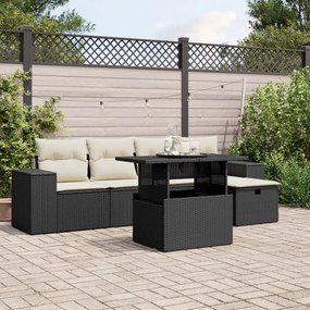 Set divano da giardino 6 pz con cuscini nero in polyrattan