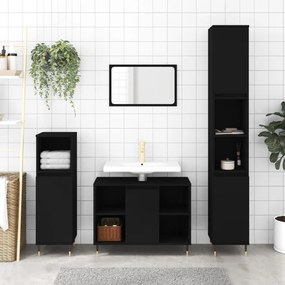 Armadietto Da Bagno Nero 30x30x100 Cm İn Legno Multistrato /