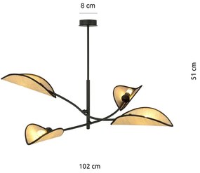 Lampadario a Sospensione in Acciaio e Tessuto LOTUS 4 Nero 4xE14 Colore del corpo Nero e Rattan