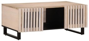 Tavolino Da Salotto Bianco 100x55x40 Cm Legno Massello Di Mango /