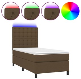 Letto a molle materasso e led marrone scuro 100x200 cm tessuto