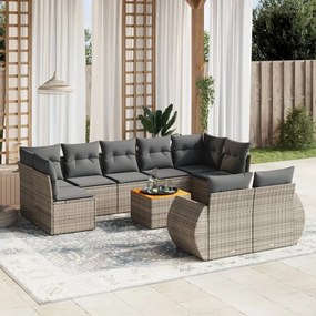 Set Divano da Giardino 10 pz con Cuscini Grigio in Polyrattan