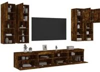 Set Mobili TV a Muro 7 pz con Luci LED Rovere Fumo 3216775