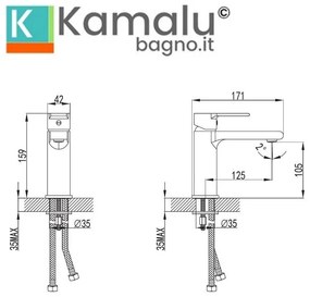Kamalu - miscelatore lavabo design minimale con finitura cromata | ele-180l