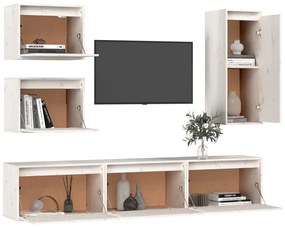 Mobili porta tv 6 pz bianchi in legno massello di pino