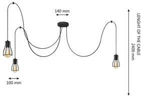 Lampadario a sospensione con filo TUBE LONG 3xE27/15W/230V nero