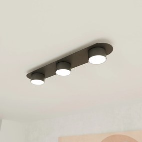 Plafoniera 3 Luci Freya In Acciaio Nero Diffusori A Cilindro